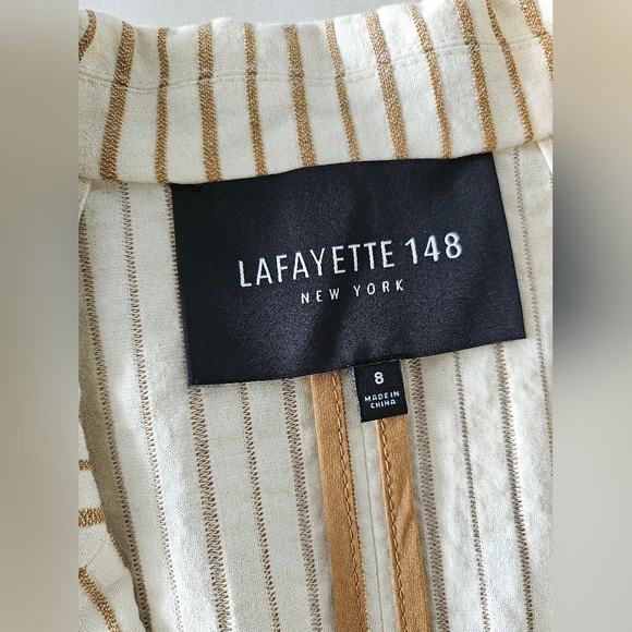 Lafayette 148 New York Carmel Striped Cotton Blazer Jacket Size 8 - Picture 5 of 14